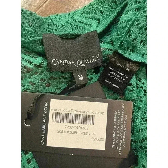 Beach Coverup Medium Lace Drawstring Kaftan Maxi Shirt Dress Swim $295 NWT Green - Picture 9 of 10